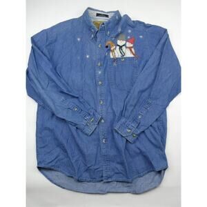 Blanche, St. Paris, Ohio, embroidered snowman denim shirt, large